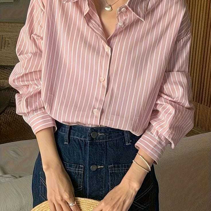 HARA KEMEJA SALUR STRIPE _ ATASAN WANITA STRIPE _ SHIRT LENGAN PANJANG