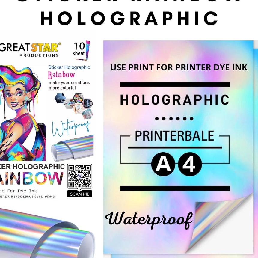 

KF7 STICKER RAINBOW HOLOGRAFIC WATER PROFF A41 LEMBAR