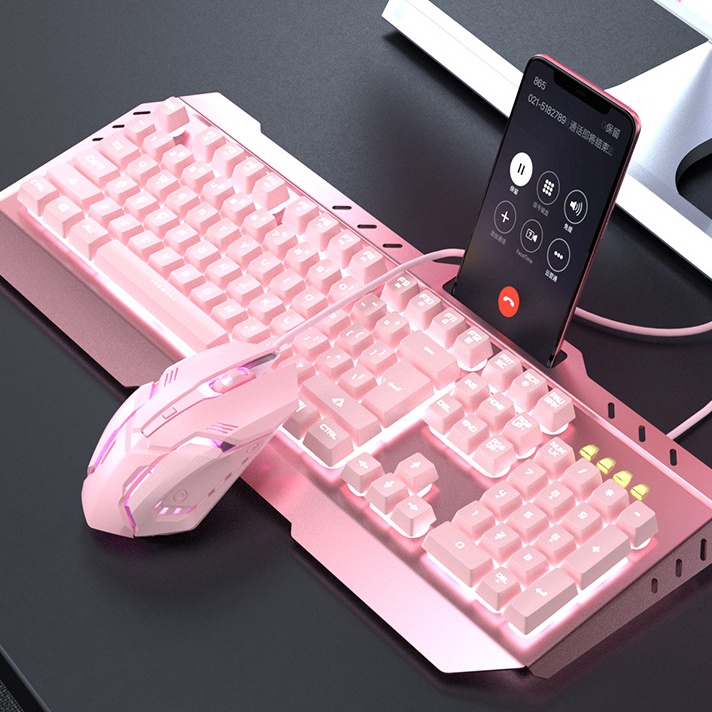 NIKMATI KEMUDAHAN BELANJA ONLINE Pink Girl Cute Backlight Gaming Keyboard dan Mouse Combo Mechanical