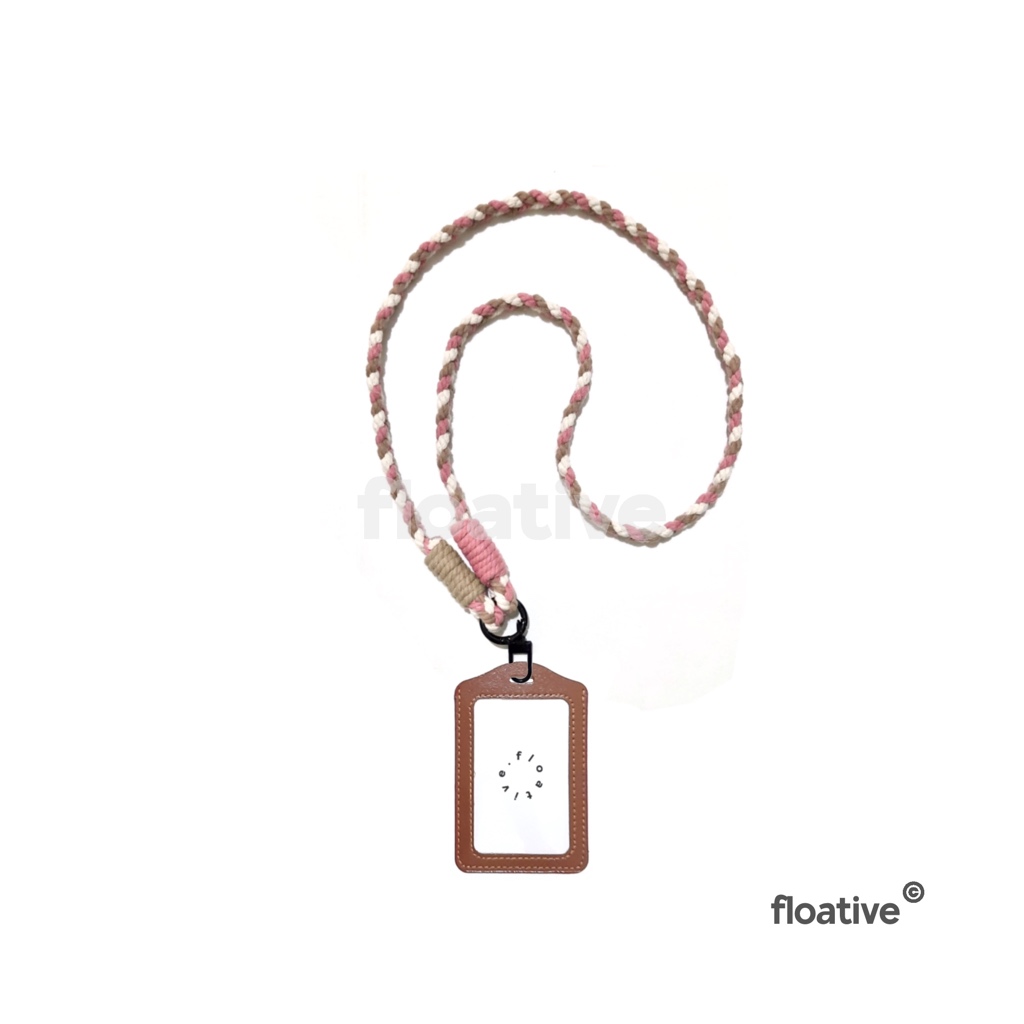 

Id Card Holder Lanyard Kulit Nametag Warna Coklat Tali Warna Warni