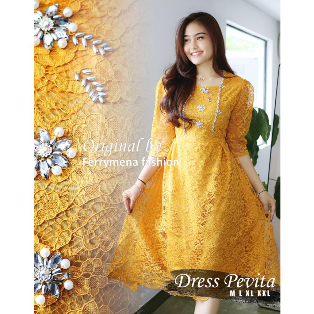 New Arival Midi Dress Brokat Pesta Kondangan  / Casual Dress Brukat Natal Gereja Ibadah / Dress Bruk