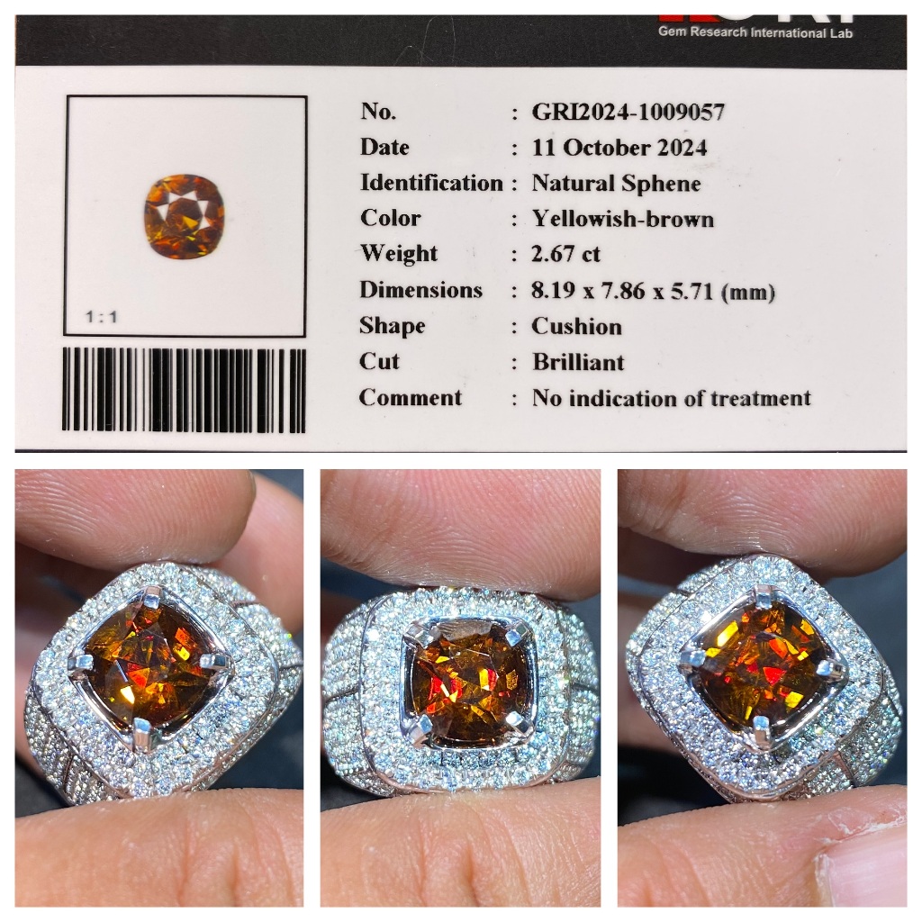 Natural 2.67ct brown rainbow sphene top luster microsetting