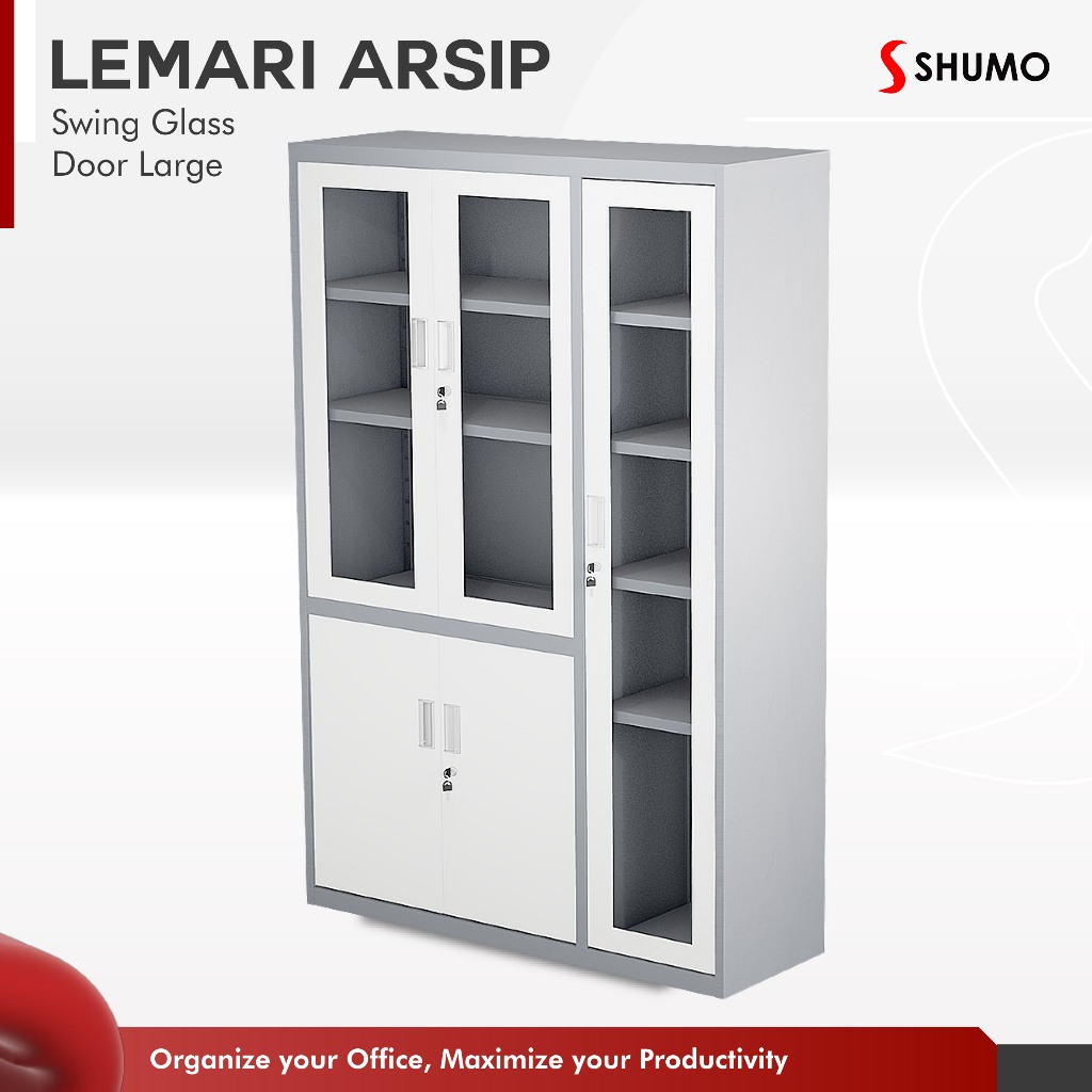Citra Furniture SHUMO ® Lemari Arsip Besi 3 Pintu 1/2 Kaca | Filling Cabinet Kantor