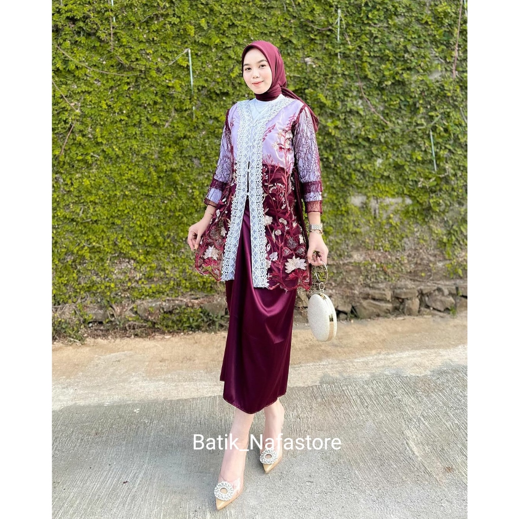 TERBARU BATIK NAFASTORE One Set Wanita Kekinian Maiza Motif Tulle Bunga Gardenia Warna Mix Renda Ful