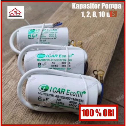 Kapasitor Bulat Icar Ecofill 1 1,5 8 10 uf ORI Pompa Air Mesin Cuci Kabel