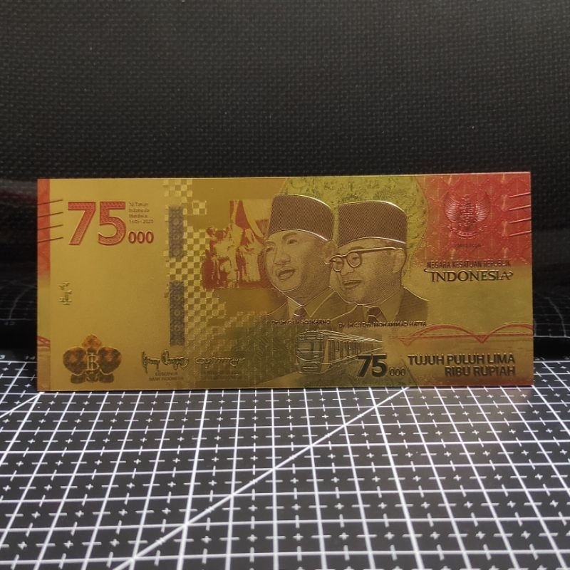Souvenir Uang Emas Gold Foil Rp 75.000 Rupiah Indonesia