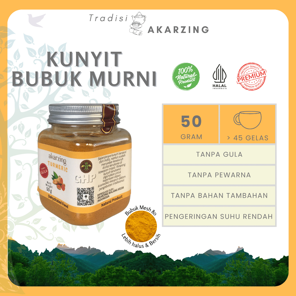 

Akarzing Kunyit Bubuk Tanpa Gula 50 gram I Rempah Bubuk Kunyit Instan