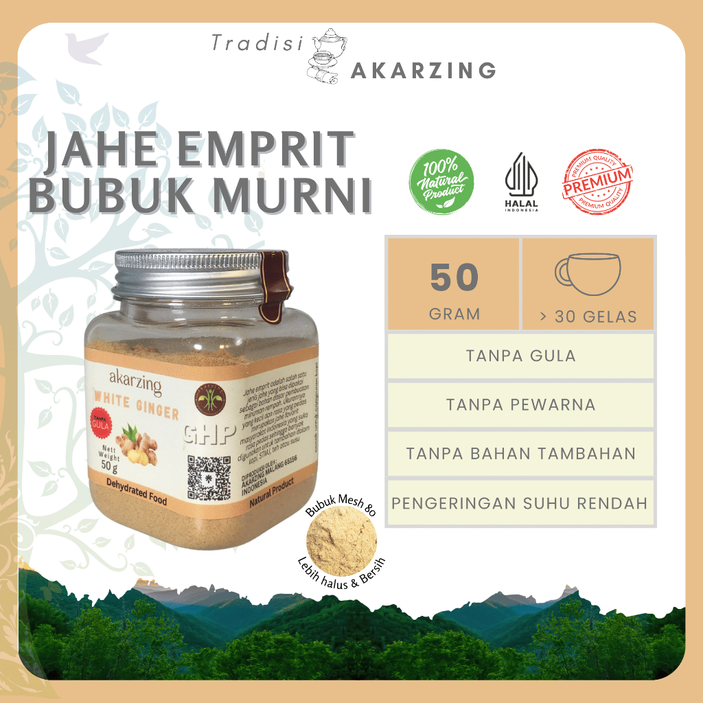 

Akarzing Jahe Emprit Bubuk Tanpa Gula 50 gram