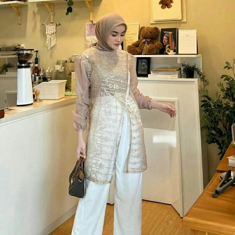 Outer brukat organza tunik brukat baju hari raya wisudaan kondangan dan tunangan