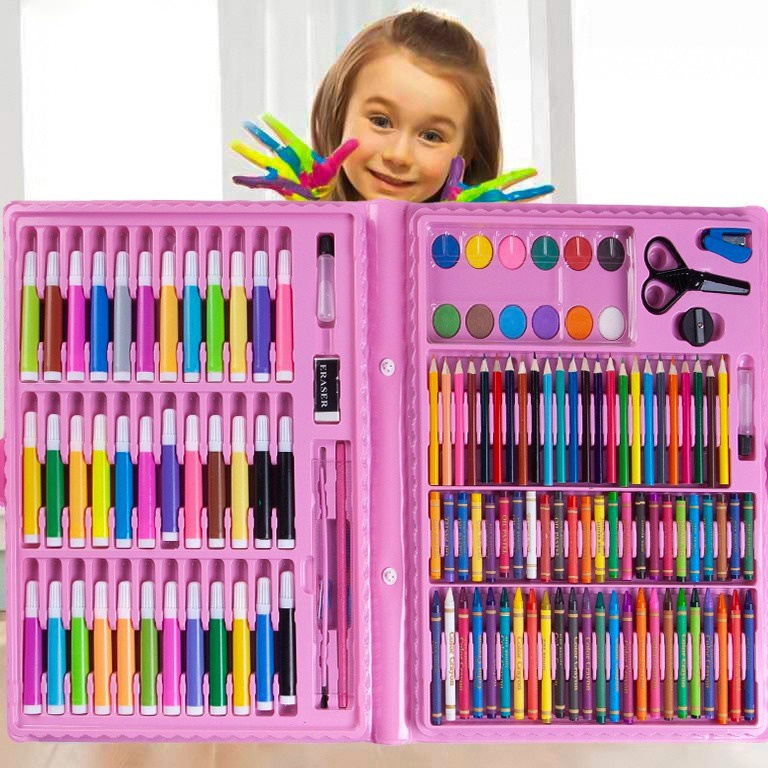 Pasti Datang Perlengkapan Menggambar Krayon Pensil Warna Anak Set Koper 15 in1 Crayon Full Alat Melu