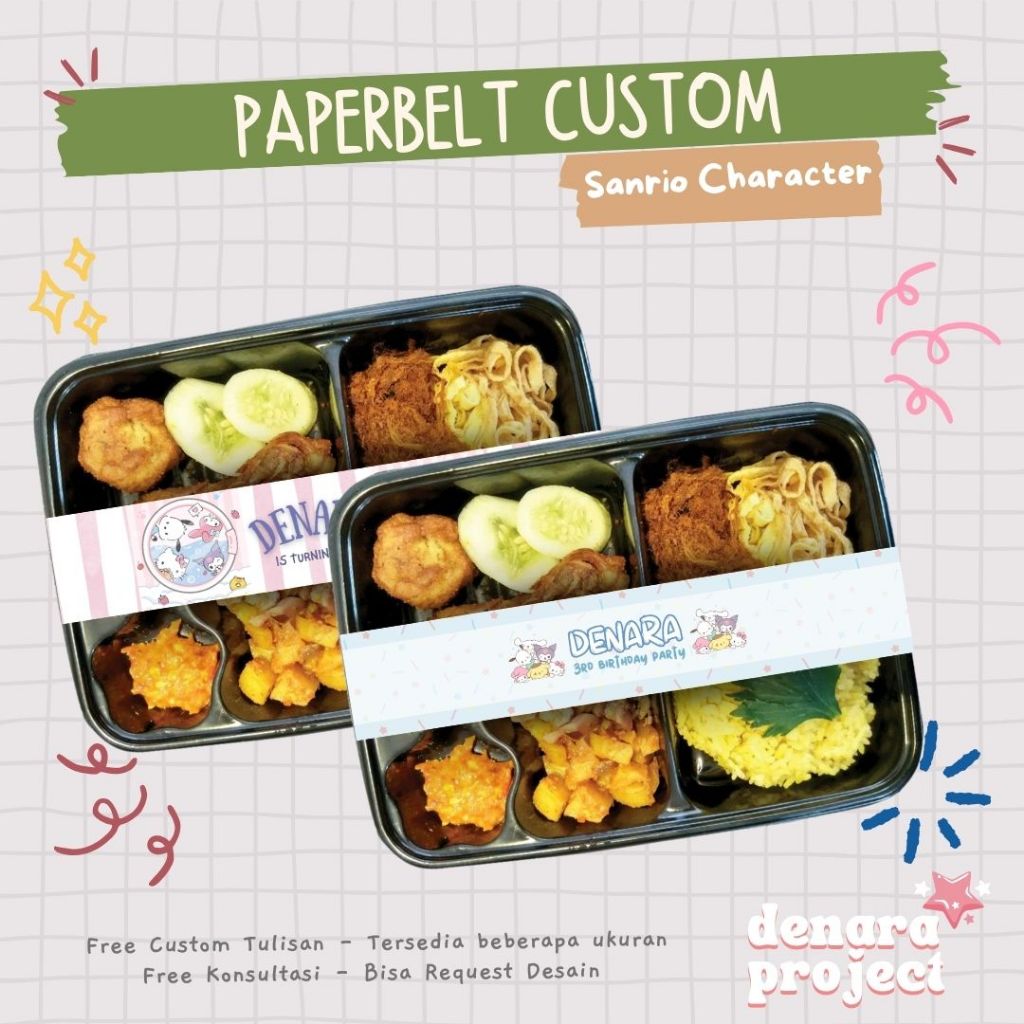 (9pcs) Paper Belt Bento Custom Ulang Tahun, Pita Bento, Paper Belt Hampers Custom
