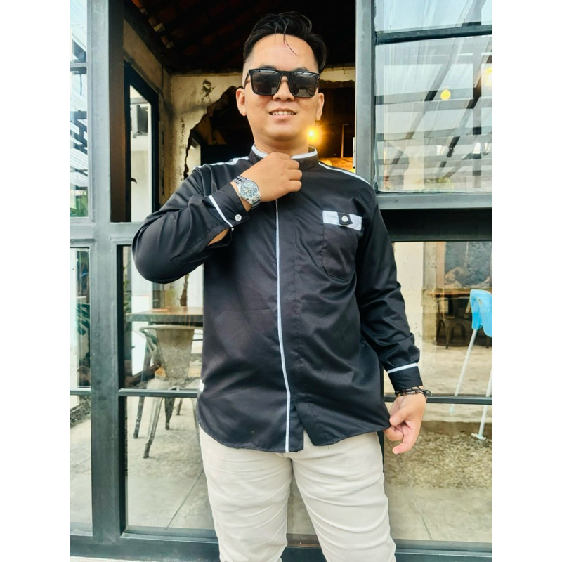 Koko Kurta Pakistan Bahan Toyobo Premium Lengan Panjang Warna Hitam, Koko Kurta Pria Muslim Dewasa M