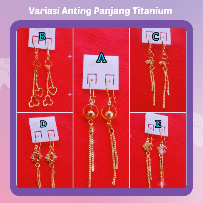Anting emas titanium model panjang (Glamour)