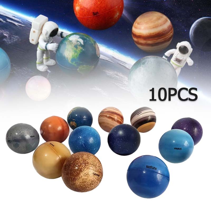 10pcs Bola Bola Planet Mainan Bola Planet Galaxy Bola Spons Elastis Planet Bola Mainan Edukasi