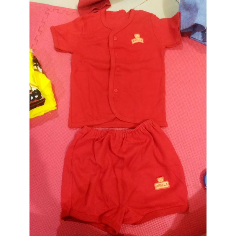 setelan baju bayi 6-9 bulan arella merah preloved