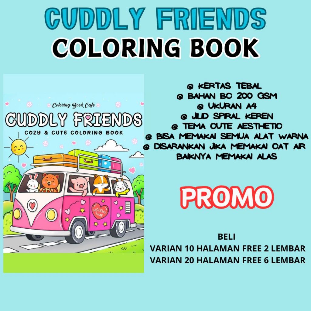 

CUDDLY FRIENDS Coloring Book Sketsa Menggambar Buku Gambar Mewarnai Kertas Tebal Premium Murah Bagus