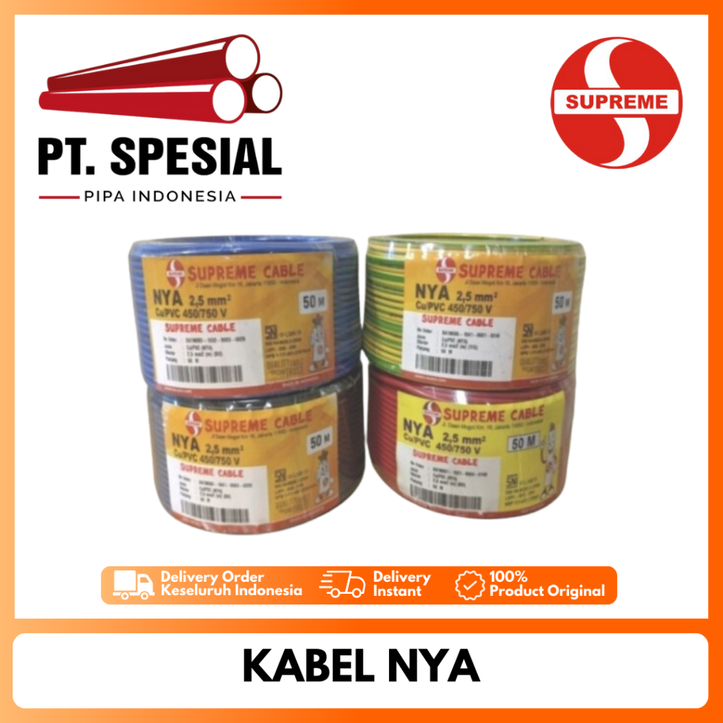 Kabel Tunggal Supreme NYA 2.5mm Kabel Listrik Tunggal Kawat Per Roll 50Mtr Kuning - 10