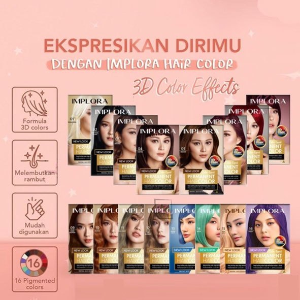Implora New Permanent Hair Color 30ml|Pewarna Rambut - Violet | Bleaching |Ash Grey|Ash Blonde|Tosca