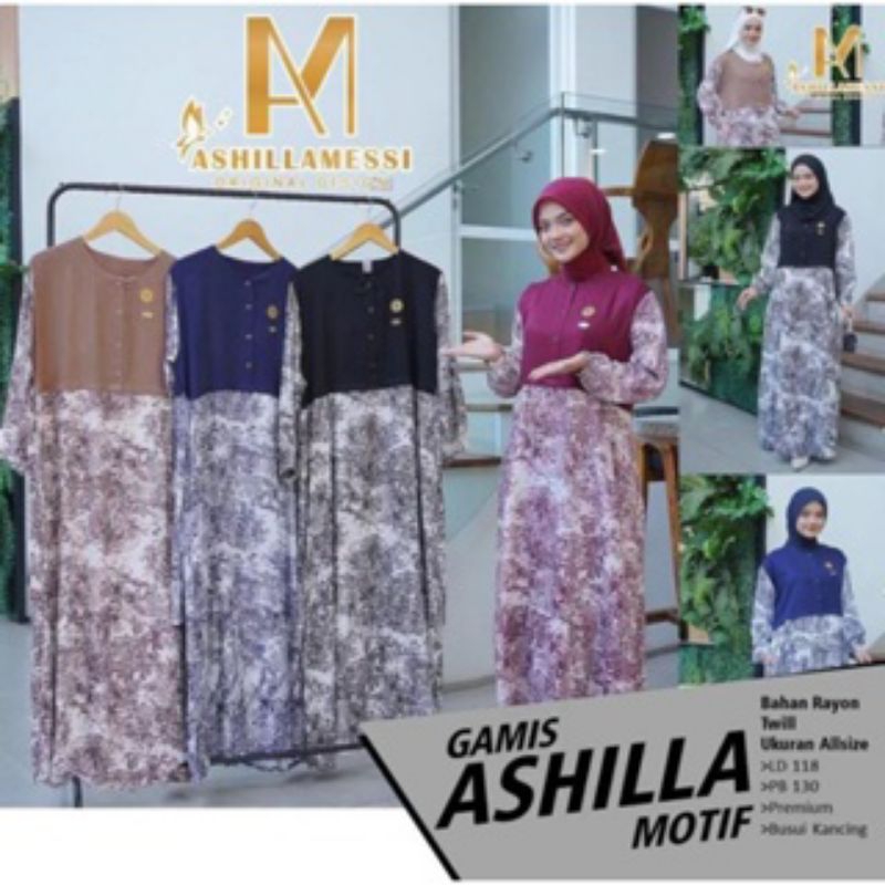 GAMIS ASHILLA MOTIF KEKINIAN_GAMIS WANITA DEWASA ANGGUN DAN ELEGAN_GAMIS WANITA TERMURAH