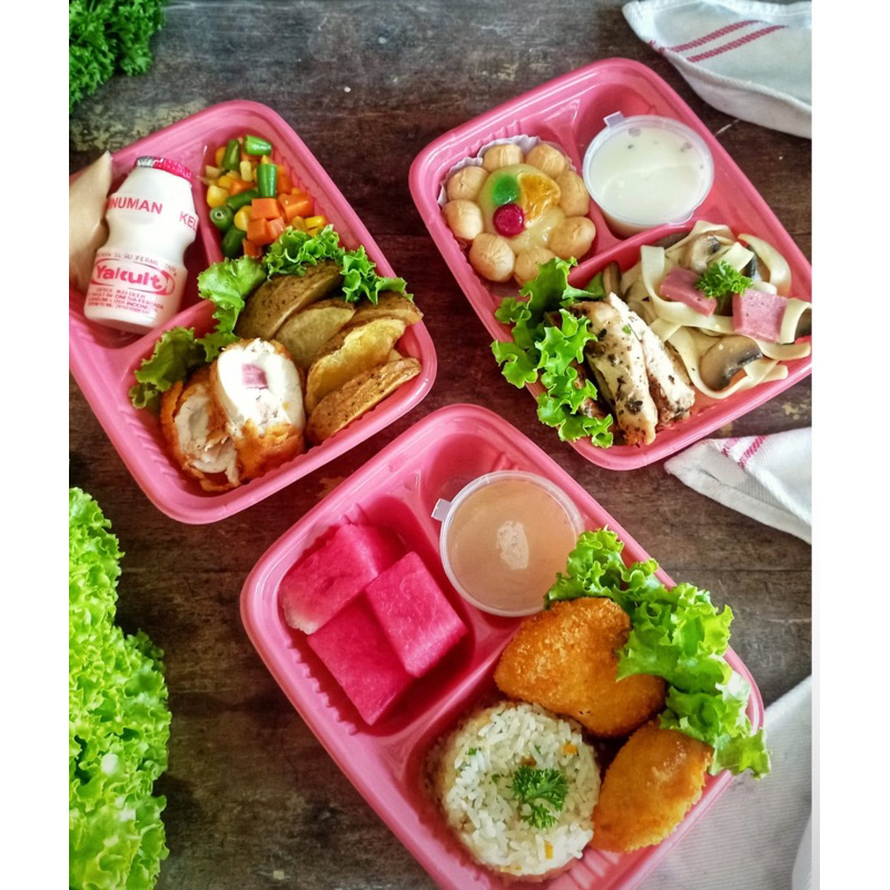 Sentra Living [Isi 50 Pc] Mika Bento Mini Sekat 3 / Mika Bento Mini Size S Dengan Tutup / Mika Bento