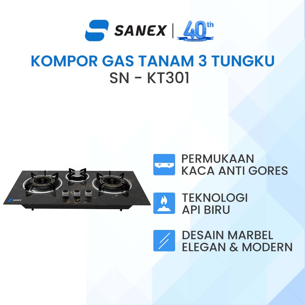 SANEX Kompor Gas Tanam 3 Tungku Marble Series SN-KT301