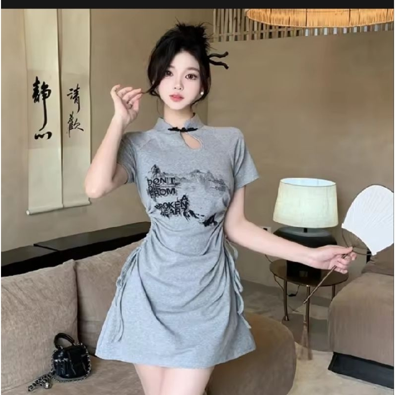 Basic Polo Mini Dress Lengan Serut Korean Ruffle Korean Bodycon Wanita Lengan Pendek Dress Casual Ta