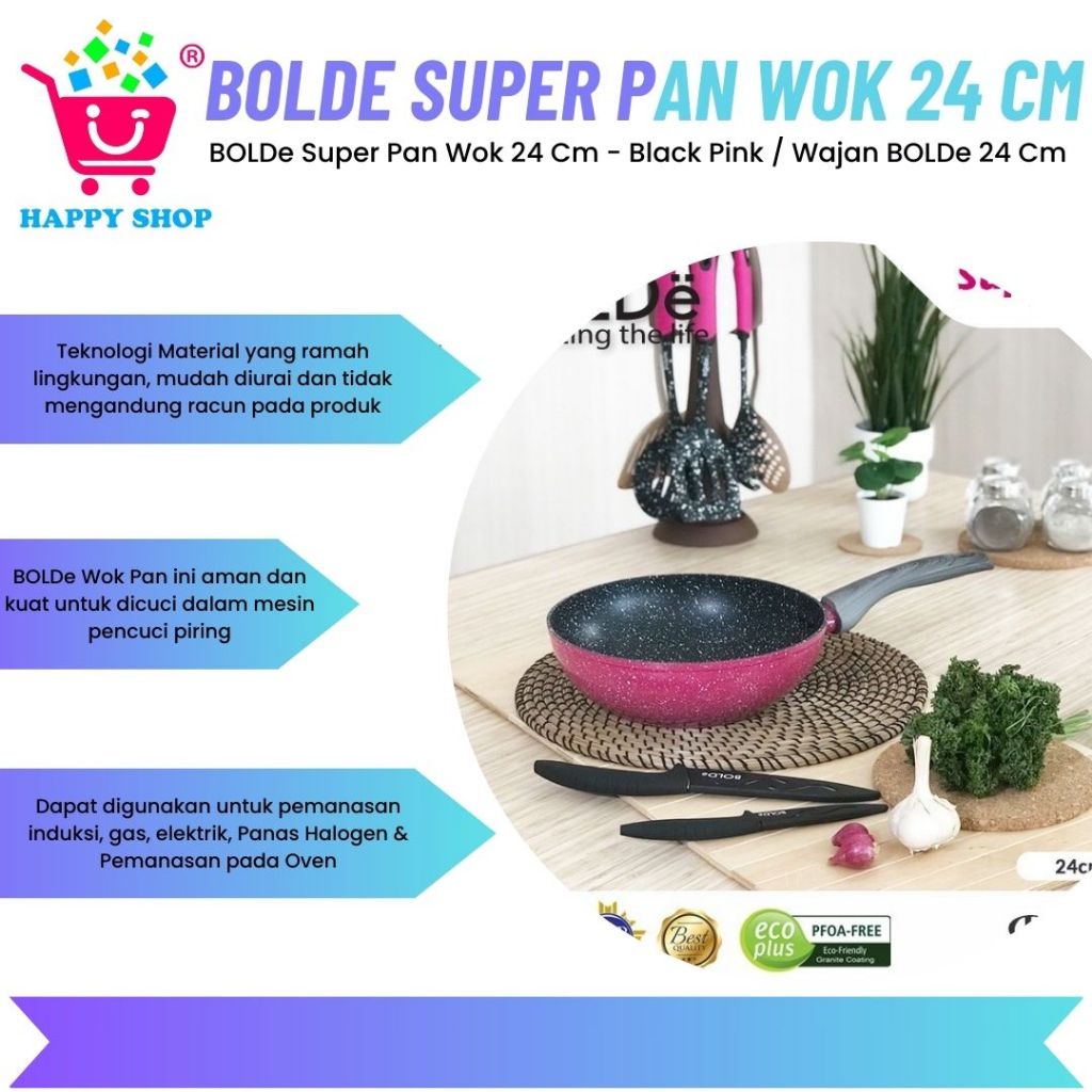 BOLDe Super Pan Wok 24 Cm - Black Pink / Wajan BOLDe 24 Cm