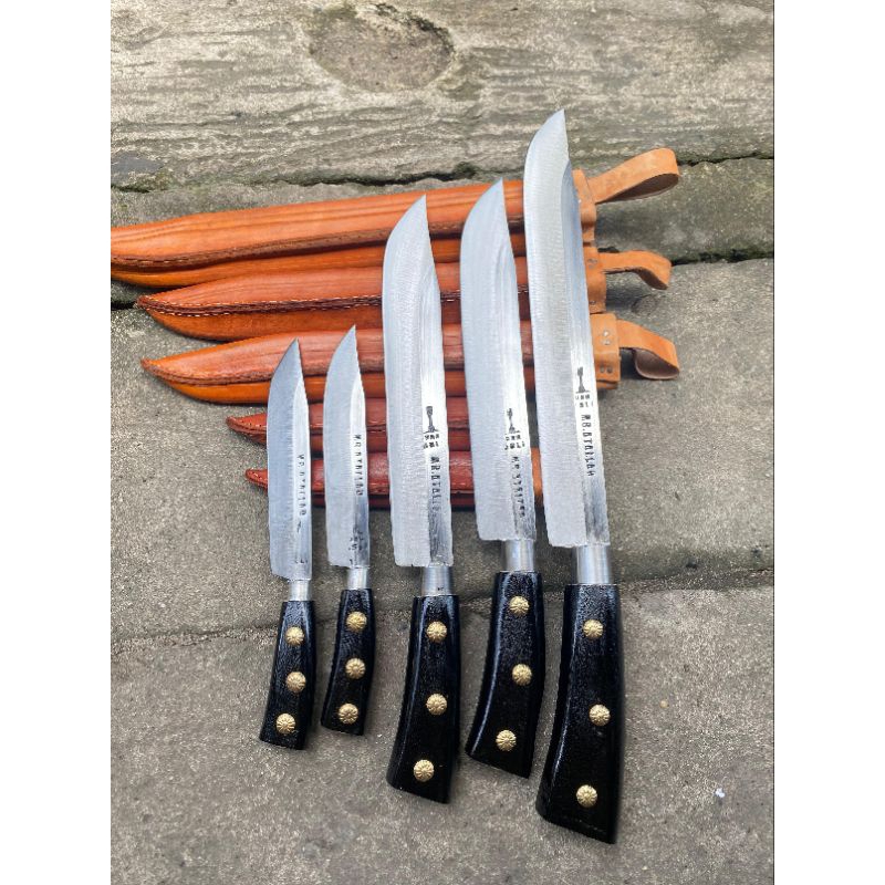 pisau dapur cap garpu original sarung kulit sapi asli