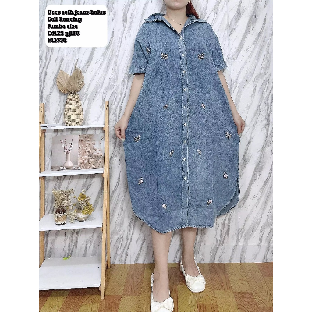 Midi Dress Jumbo Jeans Wanita / Jeans Murah / Jeans Viral