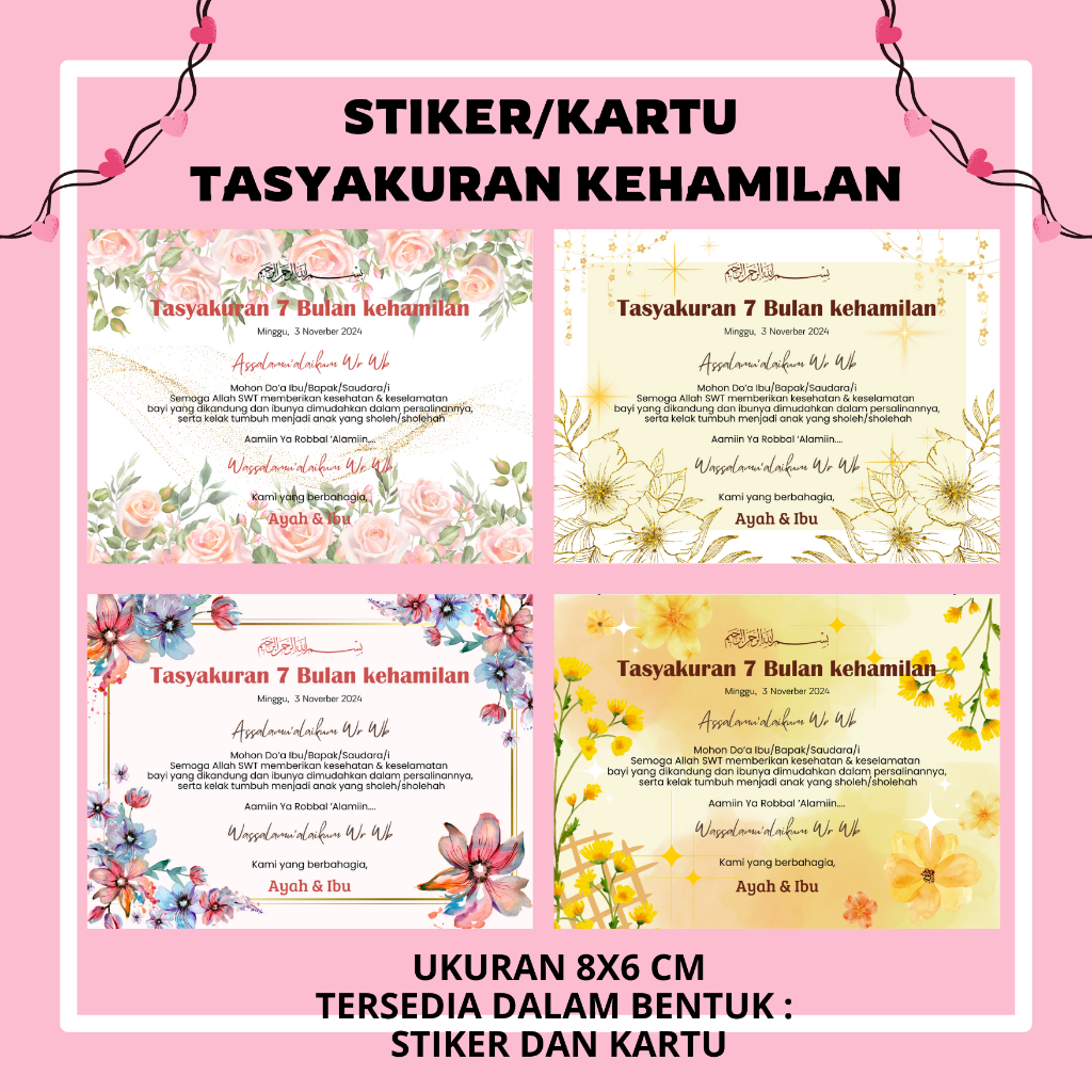 Stiker/Kartu Tasyakuran 4 bulan atau 7 bulan Kehamilan untuk Nasi box, Ater Ater, Hampers, Souvenir