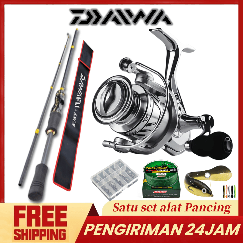 Daiwa Joran Pancing Set Spinning Fishing Rod Carbon Fiber Super Light Portable Telescopic Pole 1.65M