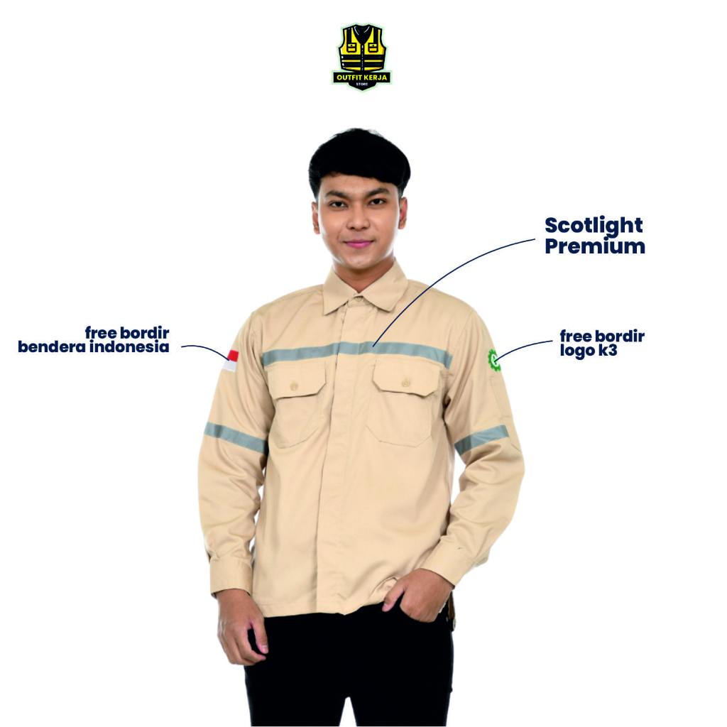 Baju Atasan Kemeja Outfit Seragam Kerja PDL Dinas Wearpack Safety Pria K3 Premium Cream Lengan Panja