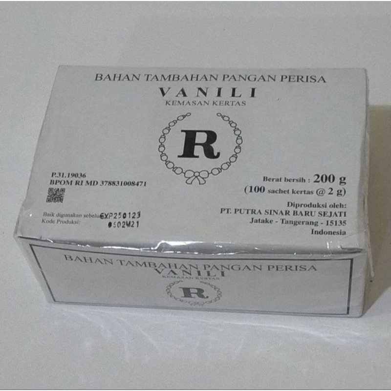 

( 1 Box Isi 100 Sachet ) VANILI R (BAHAN TAMBAHAN PANGAN PERISA) - 200g