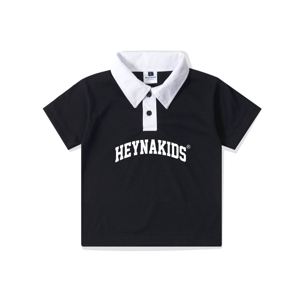 HEYNAKIDS Polo Rugby Shirt VARSITY Black & white l Kaos Anak | POLO RUGBY