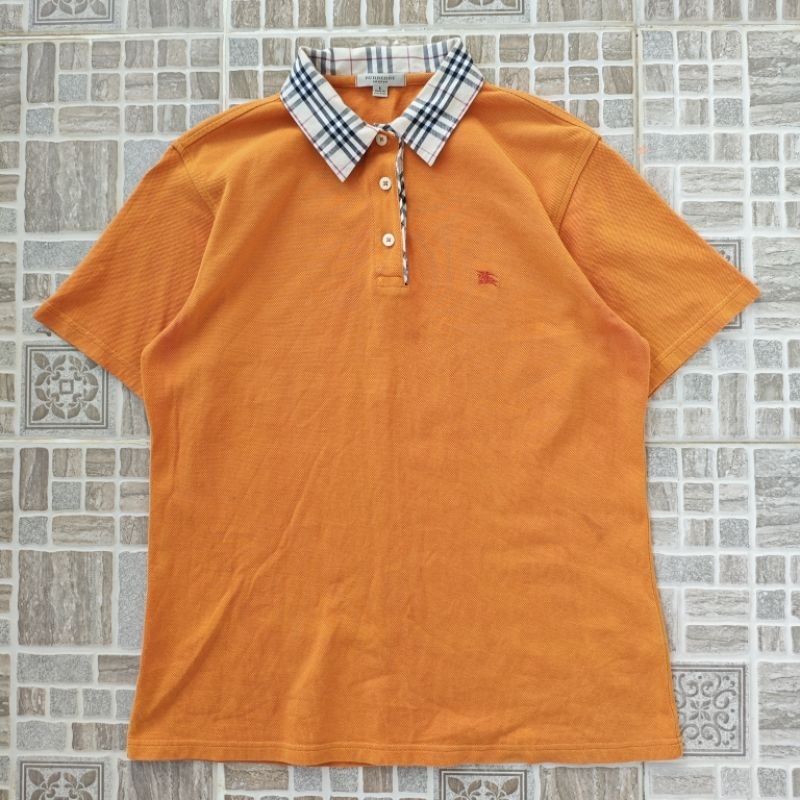 BURBERRY LONDON Polo Shirt Kaos Kerah Tartan Pria