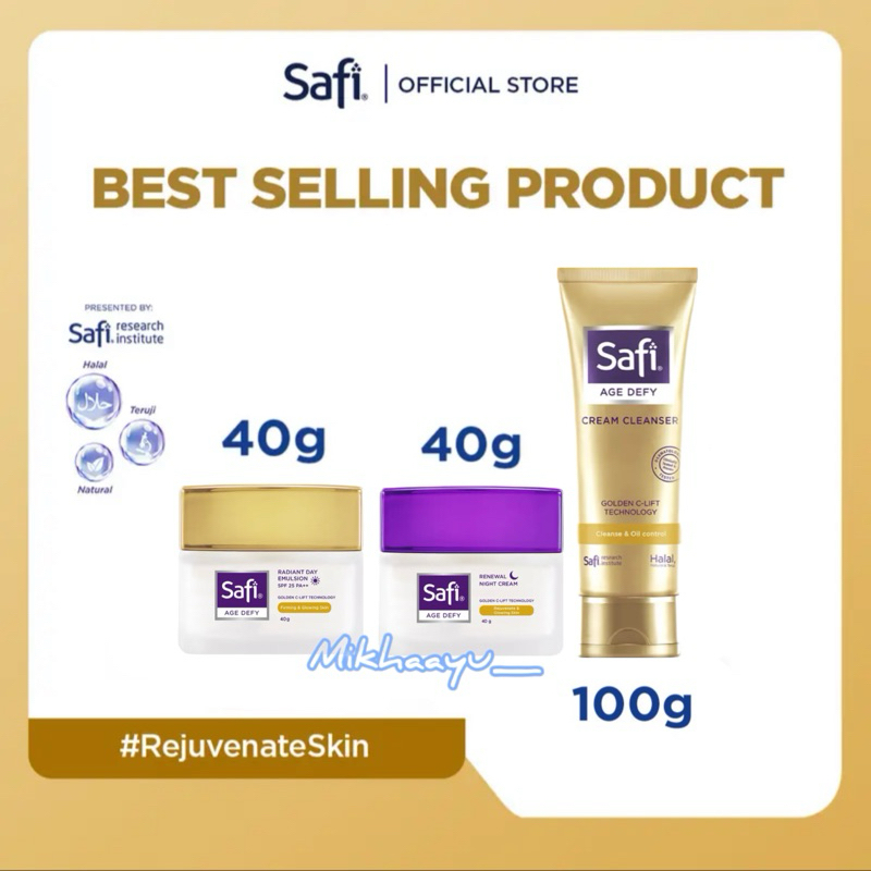 Safi Age Defy Day Night Essential isi 3 BESAR Cleanser 100g - Radiant Day Cream 40r - Renewal Night 