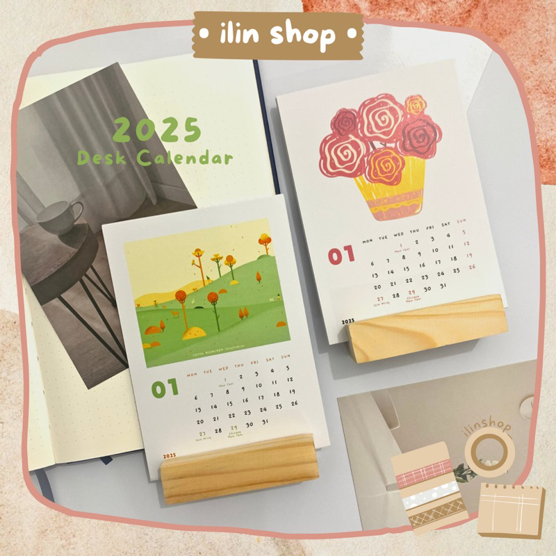 

2025 Desk Calendar Portrait Cute Illustration / Kalender Meja 2025 Custom Estetik