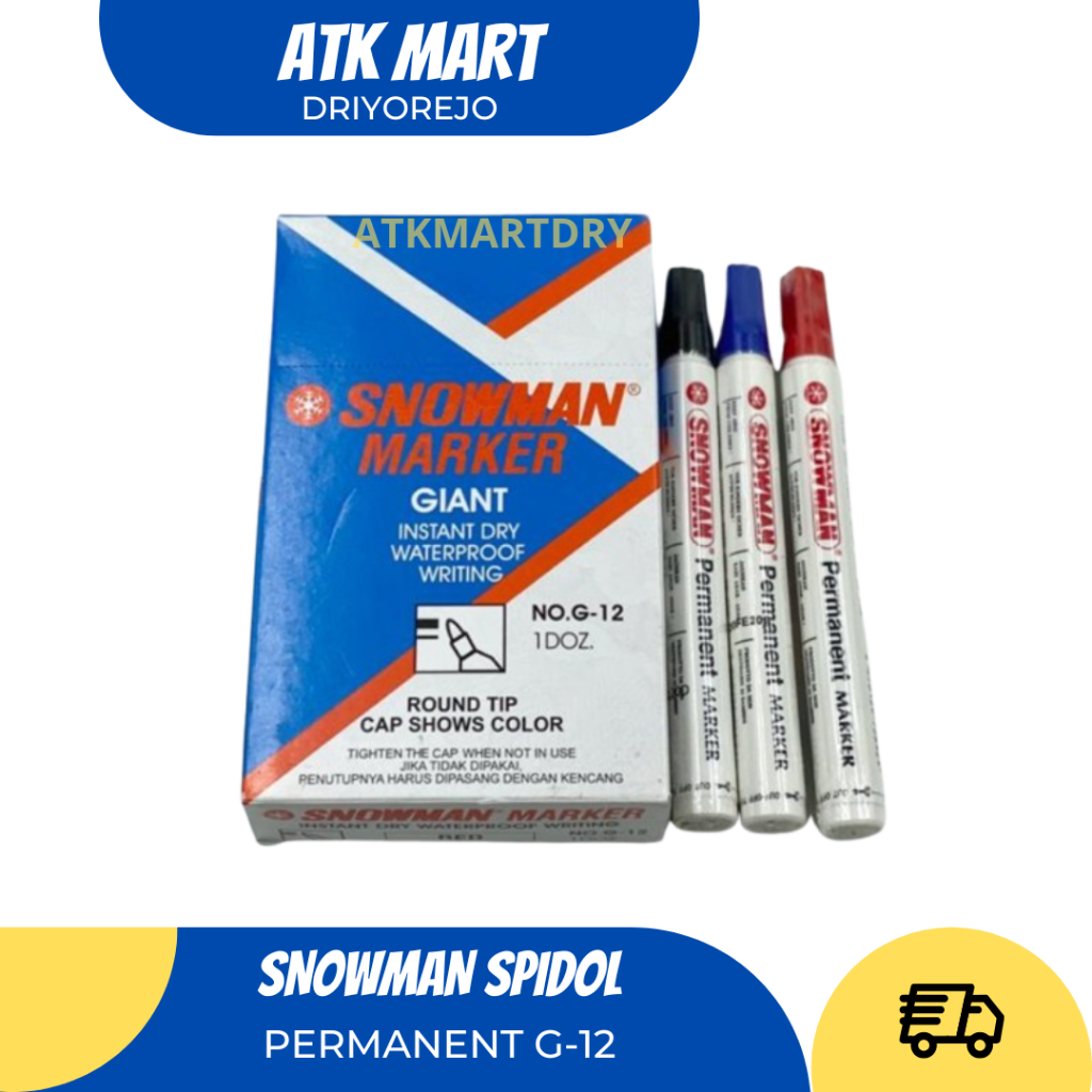 

SPIDOL PAPAN TULIS SNOWMAN G-12 PERMANENT HITAM BIRU MERAH HIJAU TINTA ANTI LUNTUR