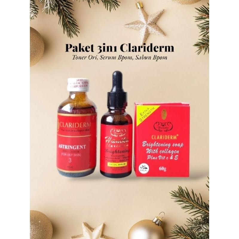Paket Skincare Clariderm Bpom / Paket Combo - Sabun Clariderm + Toner Clariderm + Serum Clariderm