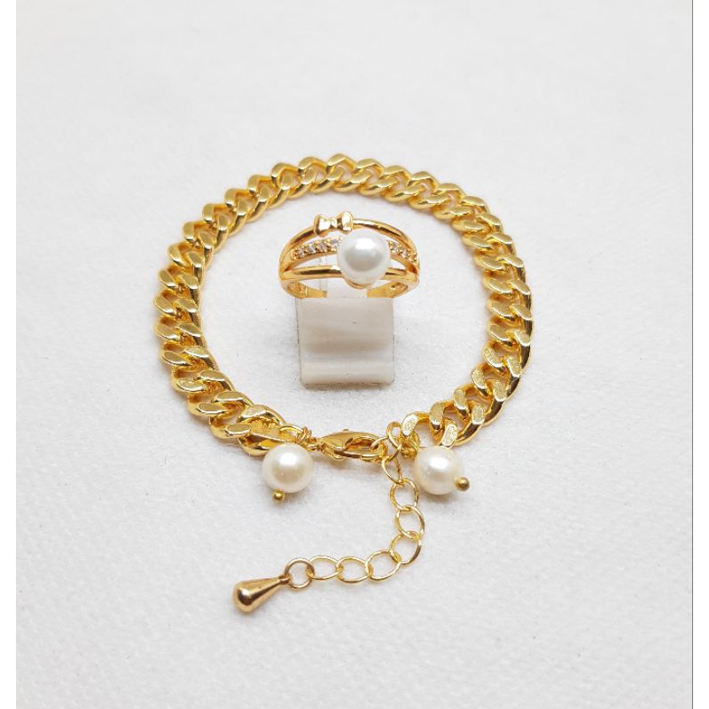 Bersertifikat Set Cincin Gelang Mutiara air tawar lombok rantai rhodium tebal PEARL