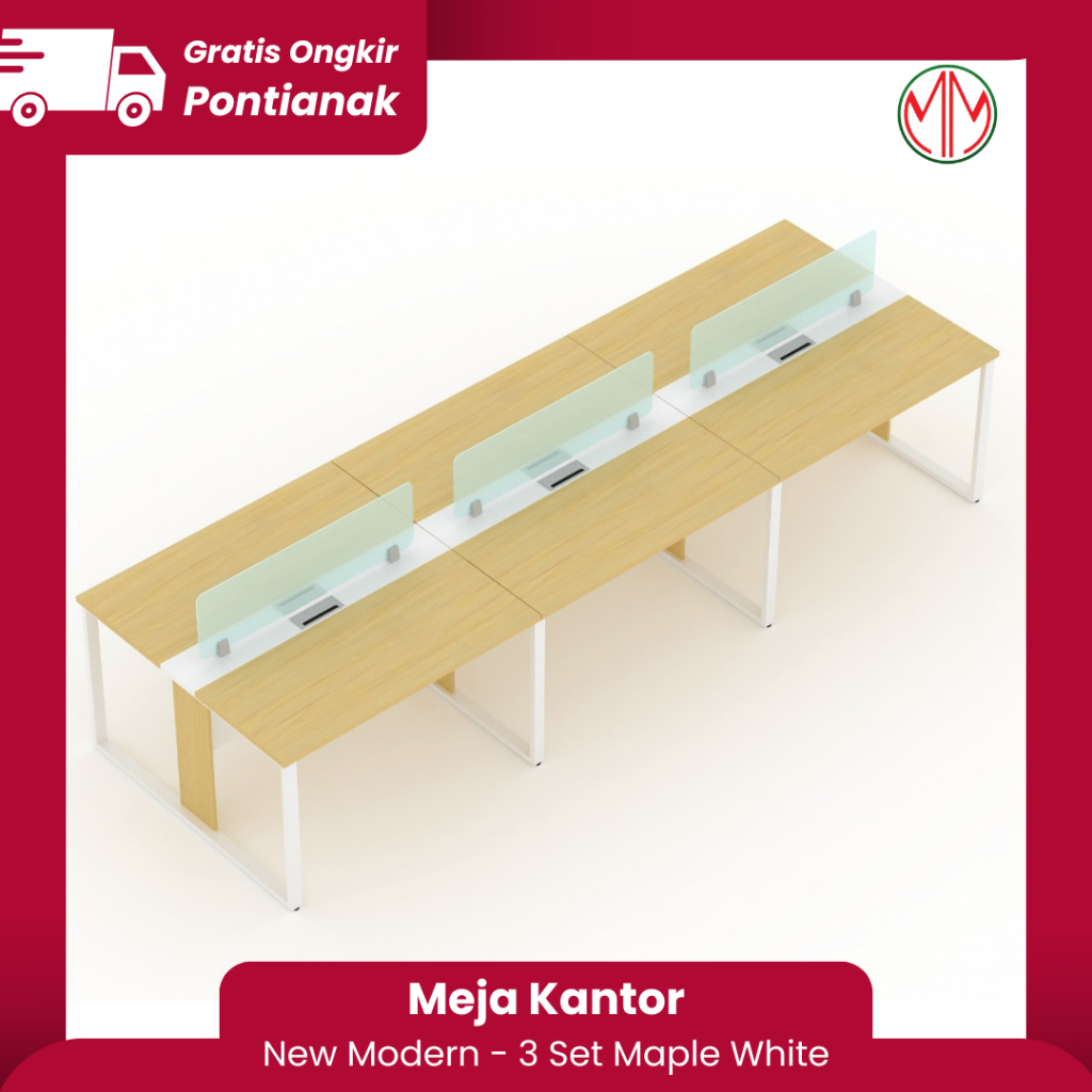 Meja Kantor New Modern 3 Set | Maple White | Office Table | Mebel & Furniture Pontianak | Gratis Ong