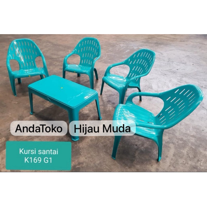 Kursi Plastik Santai G1 1SET(2Kursi+1MejaPanjang), (4Kursi+1MejaPanjang)
