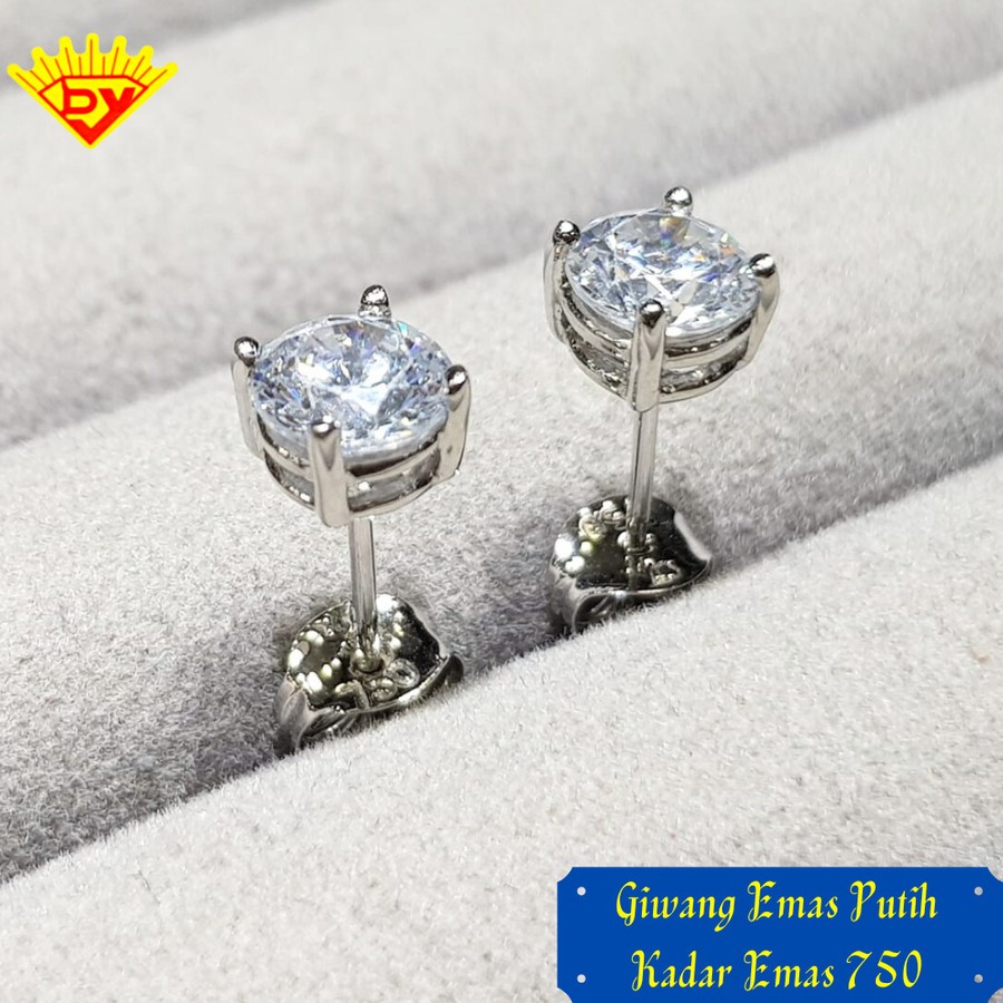 Giwang Emas Putih Permata Zirconia Kadar Emas 750