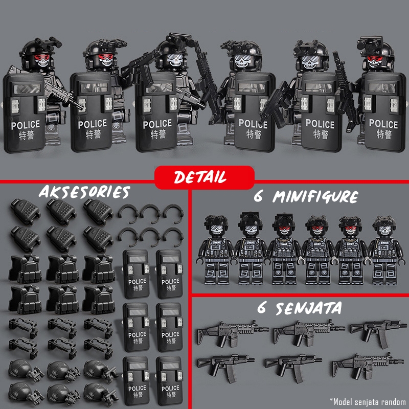 NEW  1Set Mainan Balok Military Minifigure Army Swat Team Mainan Militer Minifigure