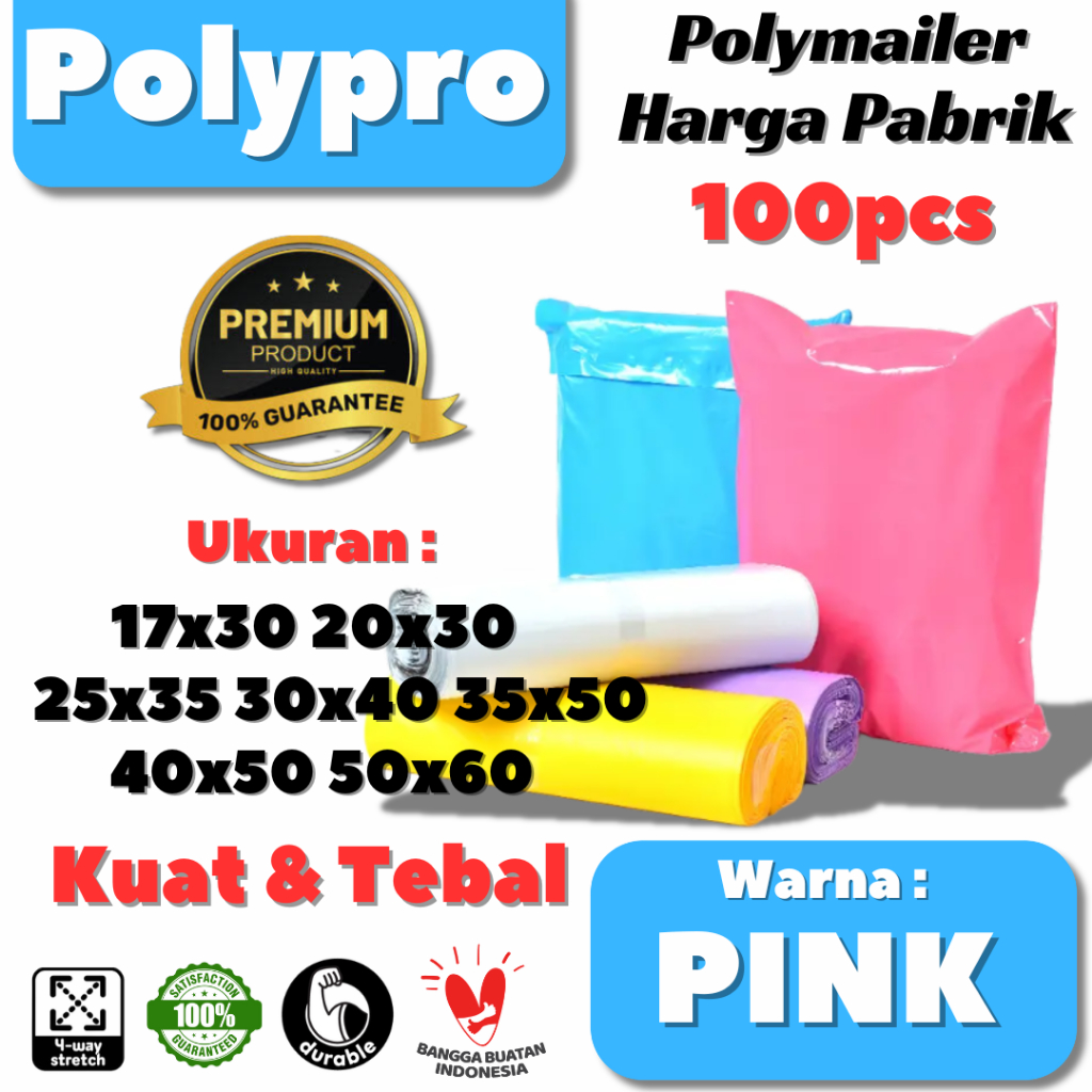 

Polymailer Premium Pink Warna GLOSSY / Plastik Packing Online / Tebal Kuat / 100Pcs