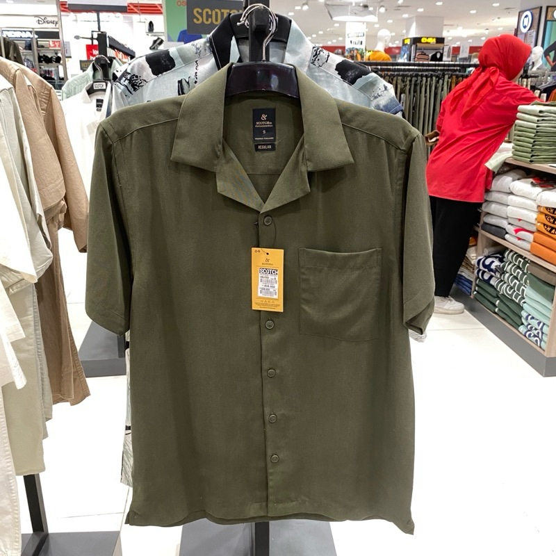 Scotch & co Kemeja Hawai Polos Pria Bahan Rayon Size S-XL