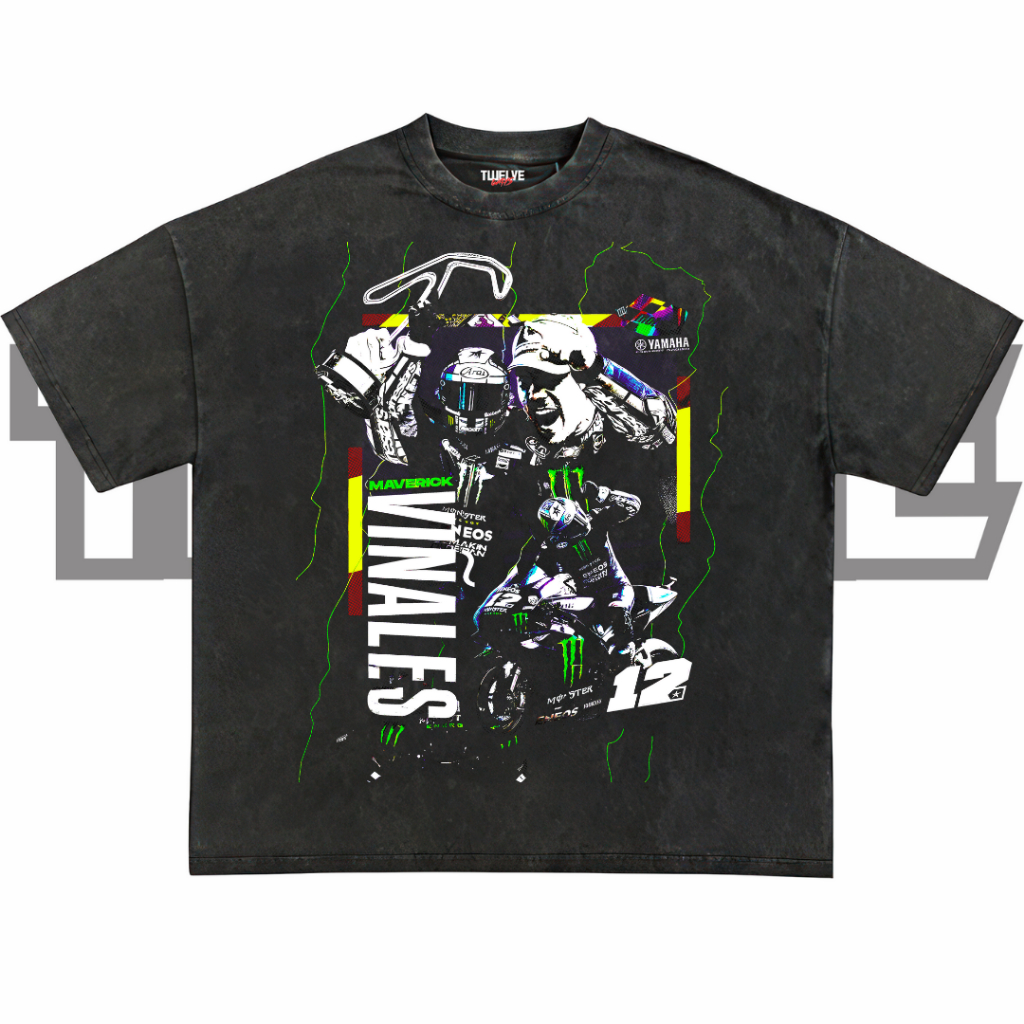 MAVERICK VINALES Moto GP Oversize T-Shirt Wash Aesthetic | Atasan Pria Wanita | Baju Cowo Cewe Unise