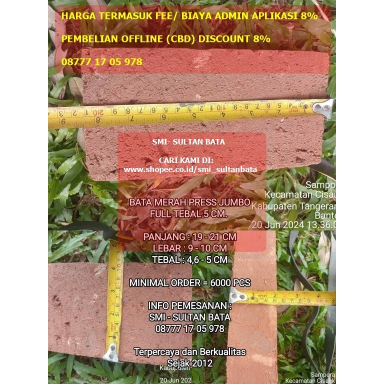 BATA MERAH PRESS JUMBO 20 X 10 X 5CM PREMIUM GRADE A (AGAK HALUS KLIMIS/ SEMI EXPOSE) MURAH BERKUALI