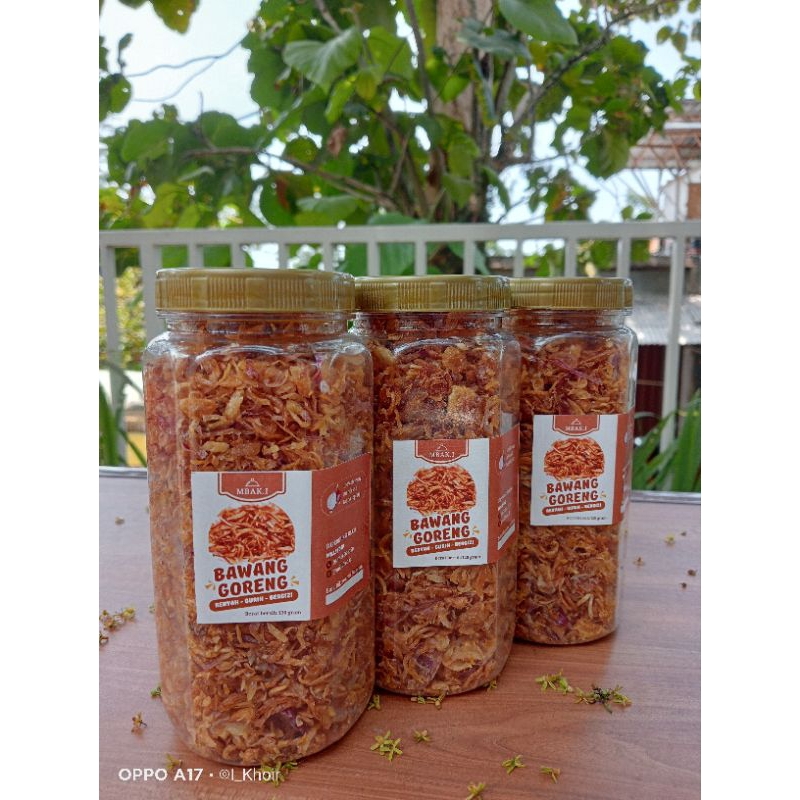 

BAWANG GORENG PREMIUM TANPA CAMPURAN 3 TOPLES Berat bersih 120 gram/Toples