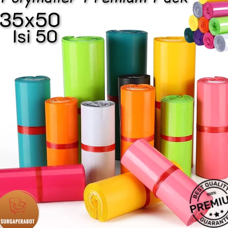 

Extra Plastik Packing Polymailer Warna 35X5 Poly isi 5 pcs Premium Amplop Pink Ungu Hijau Ungu HItam